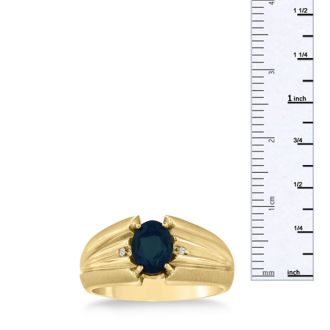 1 1/2ct Oval Created Sapphire and Diamond Men's Ring Crafted In Solid 14K Yellow Gold

