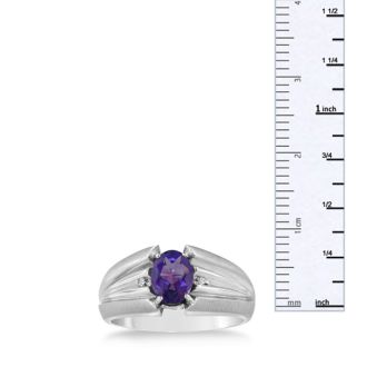 1 1/2ct Oval Amethyst and Diamond Men's Ring Crafted In Solid White Gold