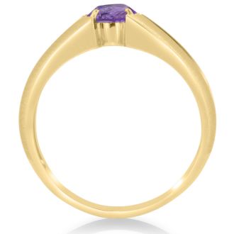 1 1/2ct Oval Amethyst and Diamond Men's Ring Crafted In Solid Yellow Gold