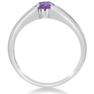 1 1/2ct Oval Amethyst and Diamond Men's Ring Crafted In Solid 14K White Gold