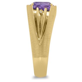 1 1/2ct Oval Amethyst and Diamond Men's Ring Crafted In Solid 14K Yellow Gold