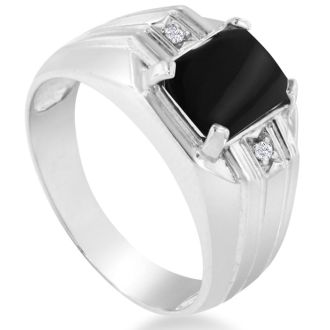 Black Onyx and Diamond Men's Ring Crafted In Solid White Gold