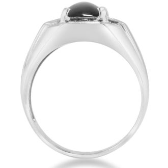 Black Onyx and Diamond Men's Ring Crafted In Solid White Gold