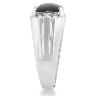Black Onyx and Diamond Men's Ring Crafted In Solid White Gold