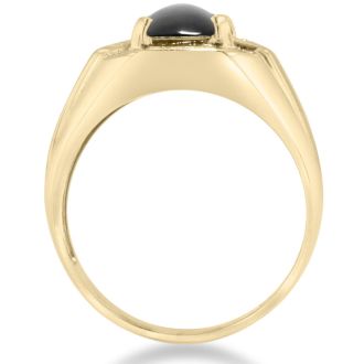 Black Onyx and Diamond Men's Ring Crafted In Solid Yellow Gold
