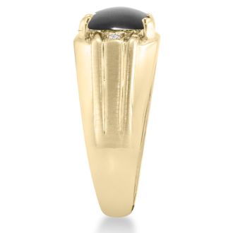Black Onyx and Diamond Men's Ring Crafted In Solid Yellow Gold
