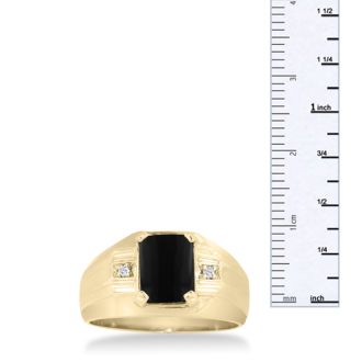 Black Onyx and Diamond Men's Ring Crafted In Solid Yellow Gold
