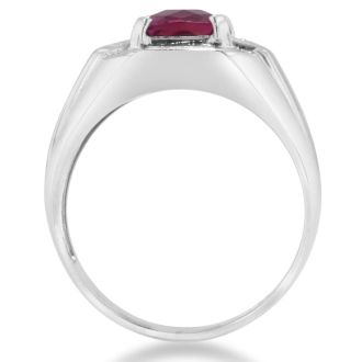 2 1/4ct Created Ruby and Diamond Men's Ring Crafted In Solid White Gold