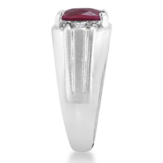 2 1/4ct Created Ruby and Diamond Men's Ring Crafted In Solid White Gold