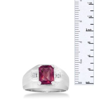 2 1/4ct Created Ruby and Diamond Men's Ring Crafted In Solid White Gold