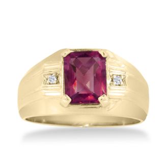 2 1/4ct Created Ruby and Diamond Men's Ring Crafted In Solid Yellow Gold