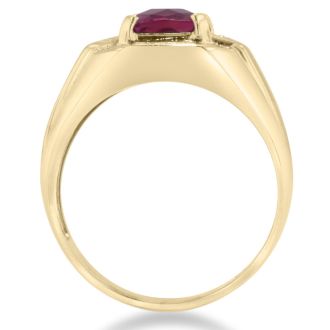 2 1/4ct Created Ruby and Diamond Men's Ring Crafted In Solid Yellow Gold