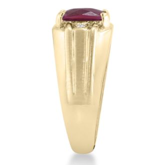2 1/4ct Created Ruby and Diamond Men's Ring Crafted In Solid Yellow Gold