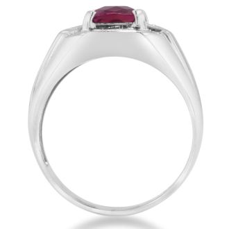2 1/4ct Created Ruby and Diamond Men's Ring Crafted In Solid 14K White Gold
