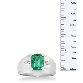 2 1/4ct Created Emerald and Diamond Men's Ring Crafted In Solid White Gold
