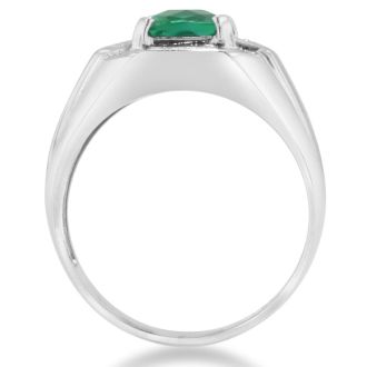 2 1/4ct Created Emerald and Diamond Men's Ring Crafted In Solid 14K White Gold
