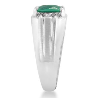 2 1/4ct Created Emerald and Diamond Men's Ring Crafted In Solid 14K White Gold
