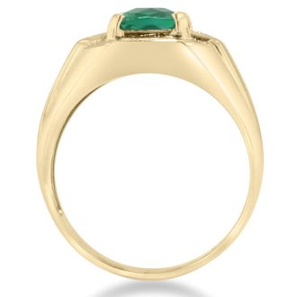 2 1/4ct Created Emerald and Diamond Men's Ring Crafted In Solid 14K Yellow Gold
