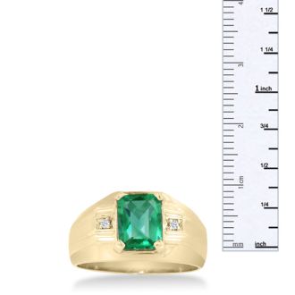 2 1/4ct Created Emerald and Diamond Men's Ring Crafted In Solid 14K Yellow Gold

