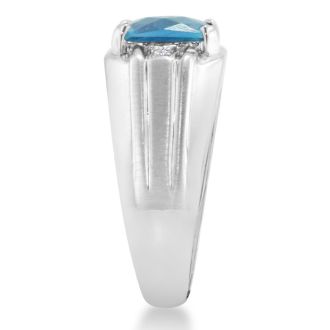 2 1/4ct Blue Topaz and Diamond Men's Ring Crafted In Solid White Gold