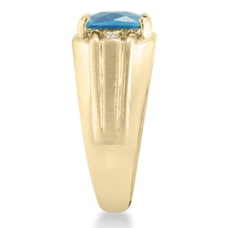 2 1/4ct Blue Topaz and Diamond Men's Ring Crafted In Solid Yellow Gold