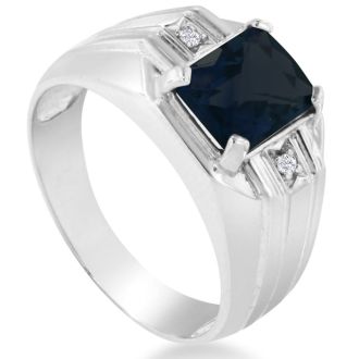 2 1/4ct Created Sapphire and Diamond Men's Ring Crafted In Solid White Gold
