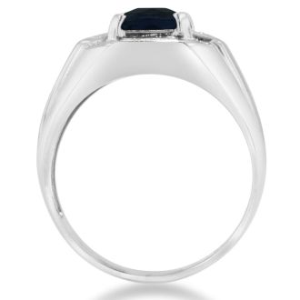2 1/4ct Created Sapphire and Diamond Men's Ring Crafted In Solid White Gold
