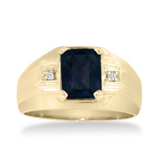 2 1/4ct Created Sapphire and Diamond Men's Ring Crafted In Solid Yellow Gold
