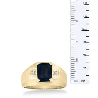 2 1/4ct Created Sapphire and Diamond Men's Ring Crafted In Solid 14K Yellow Gold
