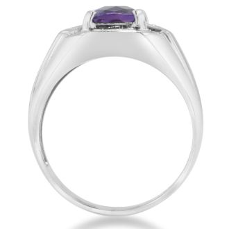2 1/4ct Amethyst and Diamond Men's Ring Crafted In Solid White Gold