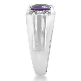 2 1/4ct Amethyst and Diamond Men's Ring Crafted In Solid 14K White Gold