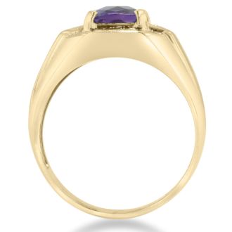 2 1/4ct Amethyst and Diamond Men's Ring Crafted In Solid 14K Yellow Gold