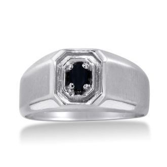 Oval Black Onyx Men's Ring Crafted In Solid 14K White Gold
