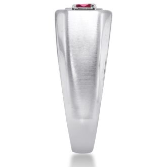 1/4ct Oval Created Ruby Men's Ring Crafted In Solid White Gold
