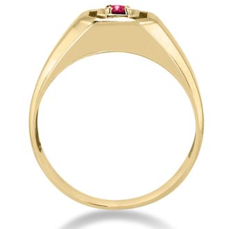 1/4ct Oval Created Ruby Men's Ring Crafted In Solid Yellow Gold

