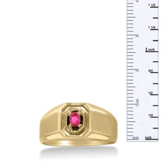 1/4ct Oval Created Ruby Men's Ring Crafted In Solid Yellow Gold
