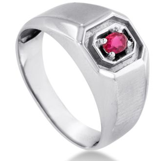 1/4ct Oval Created Ruby Men's Ring Crafted In Solid 14K White Gold
