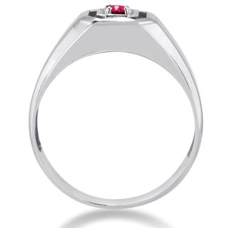 1/4ct Oval Created Ruby Men's Ring Crafted In Solid 14K White Gold
