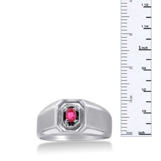 1/4ct Oval Created Ruby Men's Ring Crafted In Solid 14K White Gold
