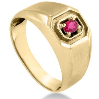 1/4ct Oval Created Ruby Men's Ring Crafted In Solid 14K Yellow Gold

