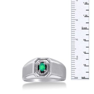 1/4ct Oval Created Emerald Men's Ring Crafted In Solid White Gold
