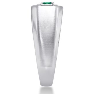 1/4ct Oval Created Emerald Men's Ring Crafted In Solid 14K White Gold
