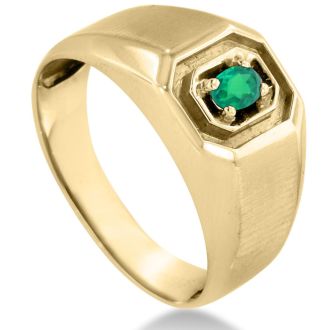 1/4ct Oval Created Emerald Men's Ring Crafted In Solid 14K Yellow Gold
