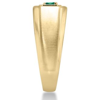 1/4ct Oval Created Emerald Men's Ring Crafted In Solid 14K Yellow Gold
