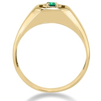 1/4ct Oval Created Emerald Men's Ring Crafted In Solid 14K Yellow Gold
