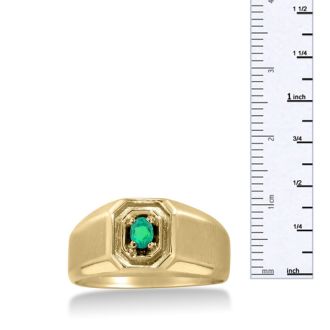 1/4ct Oval Created Emerald Men's Ring Crafted In Solid 14K Yellow Gold
