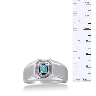 1/4ct Oval Blue Topaz Men's Ring Crafted In Solid White Gold