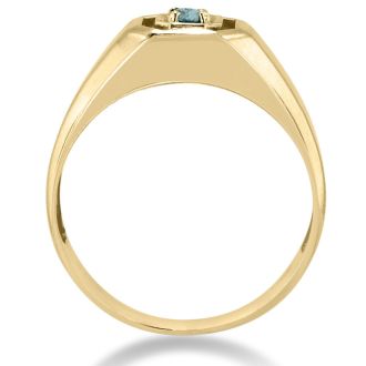 1/4ct Oval Blue Topaz Men's Ring Crafted In Solid Yellow Gold