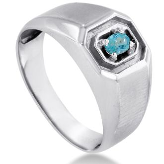 1/4ct Oval Blue Topaz Men's Ring Crafted In Solid 14K White Gold