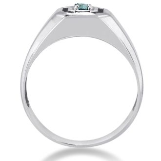 1/4ct Oval Blue Topaz Men's Ring Crafted In Solid 14K White Gold